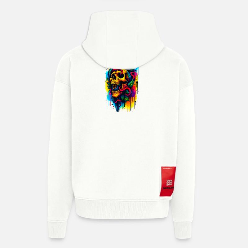 Bunter Totenschädel mit Messer und Blättern - Zip Hoodie - made by SPREAD - OFF WHITE