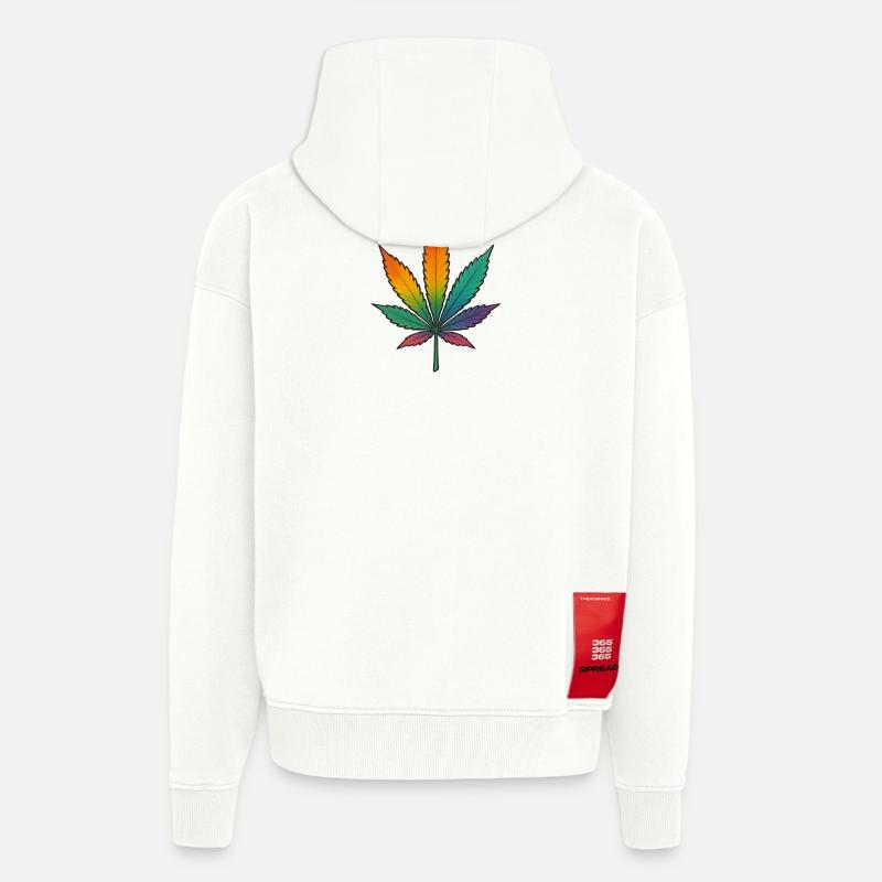 Conception de feuille de cannabis arc-en-ciel - Veste à capuche bio épaisse oversize fabriqué en UE - OFF WHITE