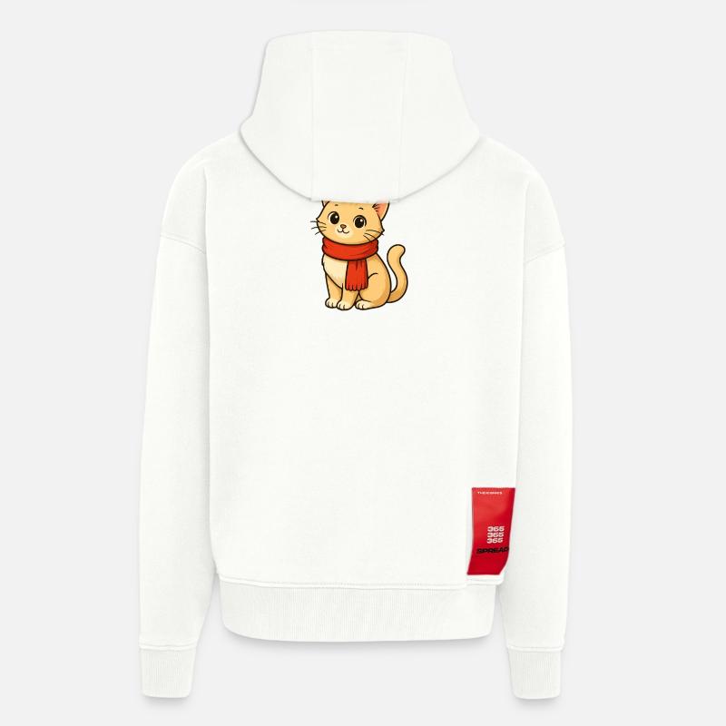 Chat d’hiver avec le Père Noël - Veste à capuche bio épaisse oversize fabriqué en UE - OFF WHITE