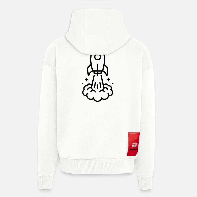 Icône spatiale de lancement de fusée - Veste à capuche bio épaisse oversize fabriqué en UE - OFF WHITE