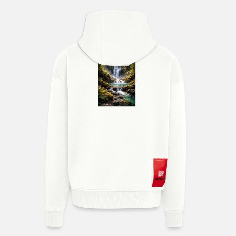 Verdure près de la cascade - Veste à capuche bio épaisse oversize fabriqué en UE - OFF WHITE