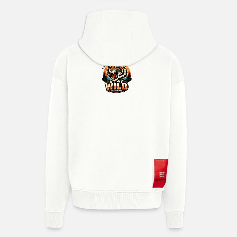 Restez sauvage, Tigre Sunset - Veste à capuche bio épaisse oversize fabriqué en UE - OFF WHITE