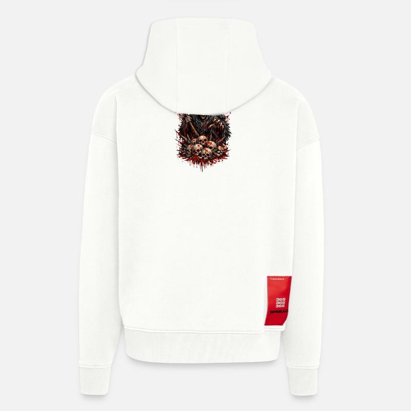 Faucheuse et Tas de Crânes - Veste à capuche bio épaisse oversize fabriqué en UE - OFF WHITE