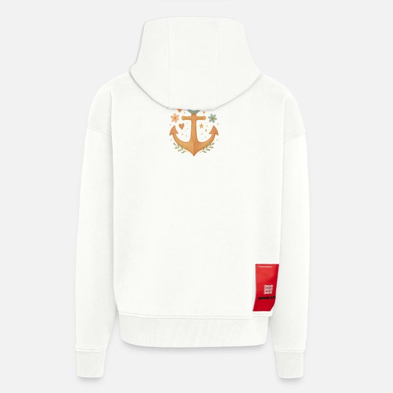 Boho Anker mit Blumen & Herzen Design - Zip Hoodie - made by SPREAD - OFF WHITE