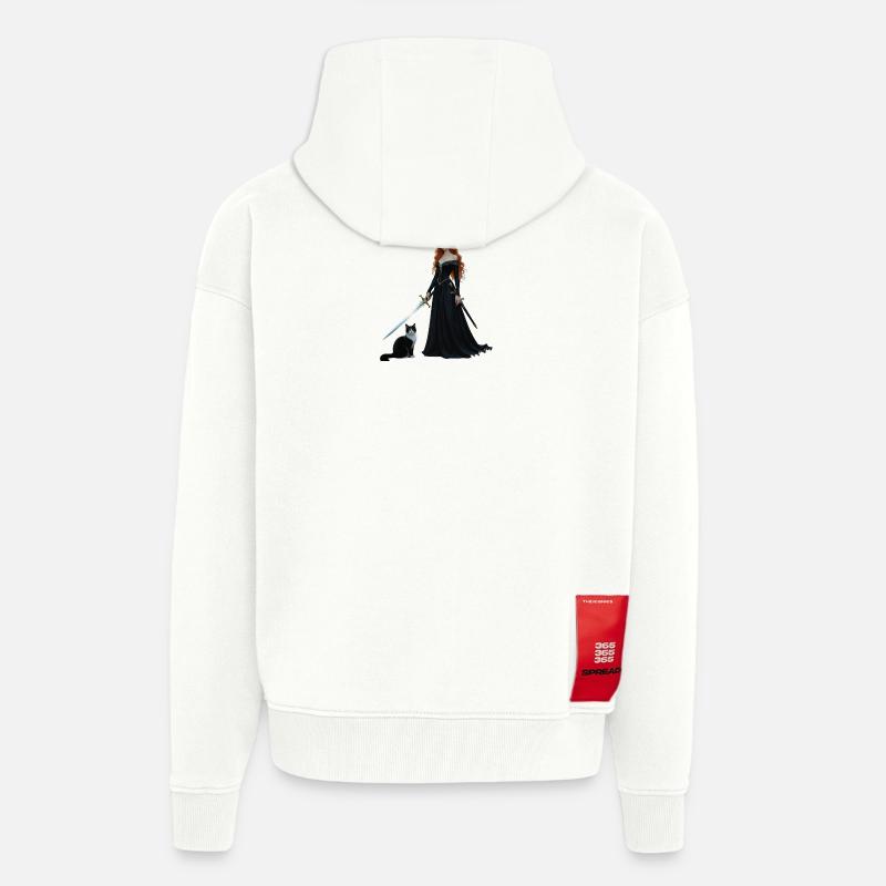 Belle fée princesse et chat - Veste à capuche bio épaisse oversize fabriqué en UE - OFF WHITE