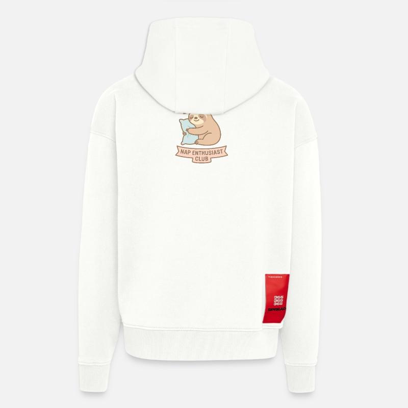 Illustration de raton laveur endormi - Veste à capuche bio épaisse oversize fabriqué en UE - OFF WHITE