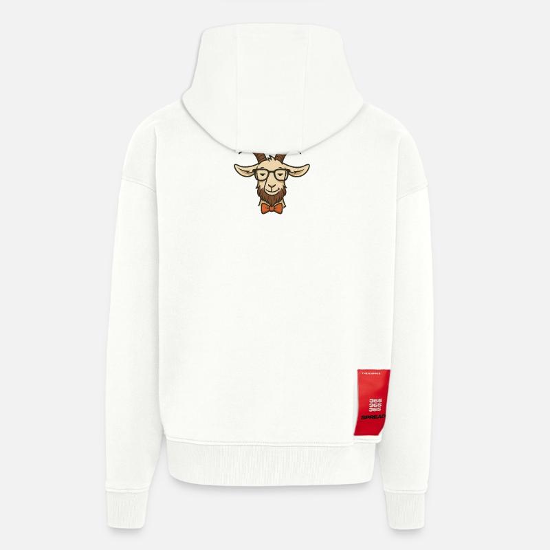 Chèvre avec lunettes et nœud papillon - Veste à capuche bio épaisse oversize fabriqué en UE - OFF WHITE