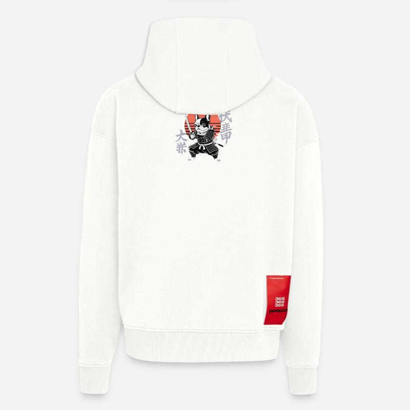 Bouledogue samouraï au soleil d’automne - Veste à capuche bio épaisse oversize fabriqué en UE - OFF WHITE