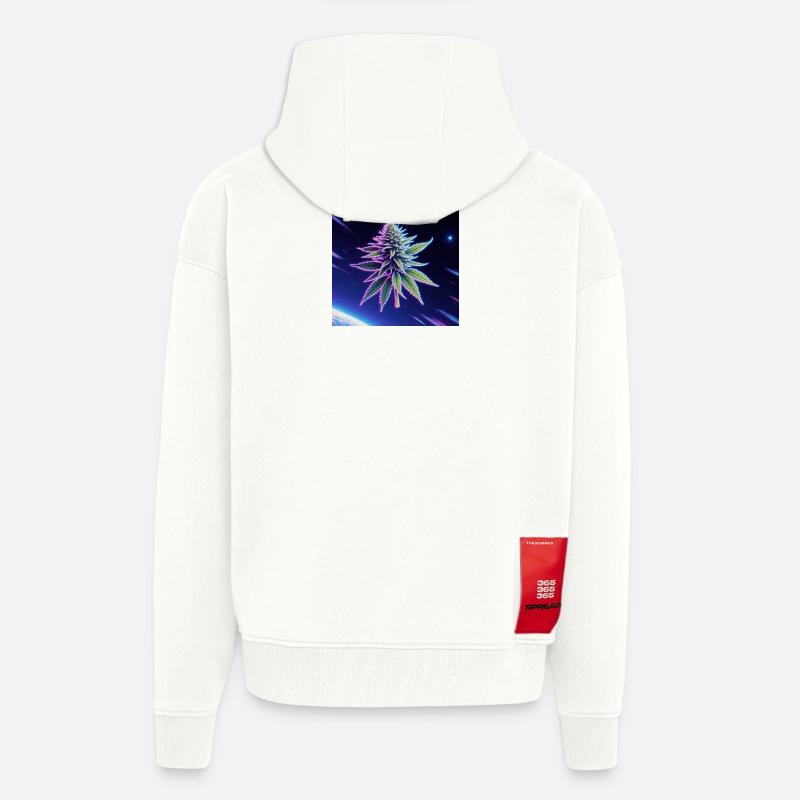 Feuille de cannabis néon spatiale - Veste à capuche bio épaisse oversize fabriqué en UE - OFF WHITE