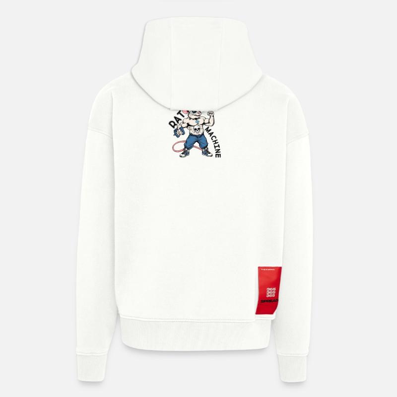 Logo du crâne de Kraftratte - Veste à capuche bio épaisse oversize fabriqué en UE - OFF WHITE
