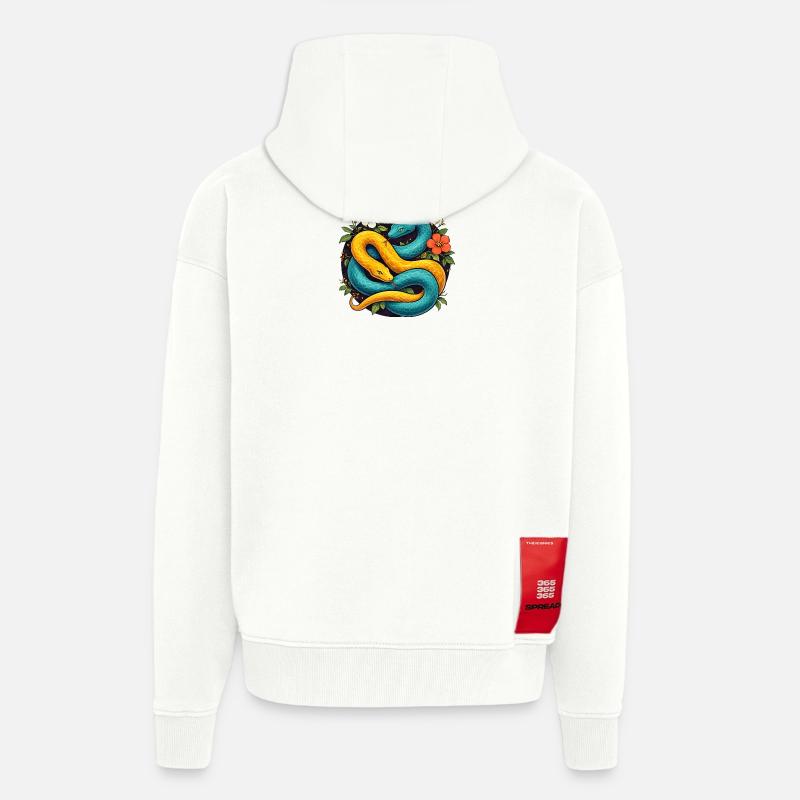 Two Python Snakes in Flower Ring - Zip Hoodie - made by SPREAD - OFF WHITE