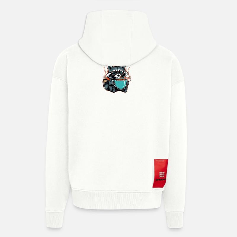 Überforderter Waschbär mit Kaffee - Zip Hoodie - made by SPREAD - OFF WHITE