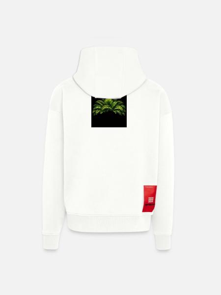 Contraste des feuilles de palmier néon - Veste à capuche bio épaisse oversize fabriqué en UE - OFF WHITE