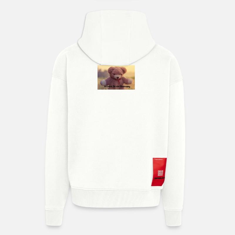 Imprimé câlin d’ours en peluche - Veste à capuche bio épaisse oversize fabriqué en UE - OFF WHITE