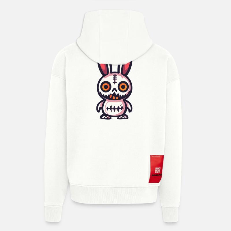Lapin Halloween Bande dessinée Drôle - Veste à capuche bio épaisse oversize fabriqué en UE - OFF WHITE