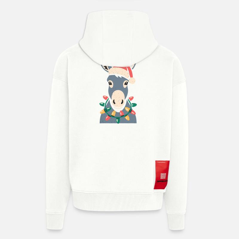 Mignon âne elfe Noël mignon - Veste à capuche bio épaisse oversize fabriqué en UE - OFF WHITE