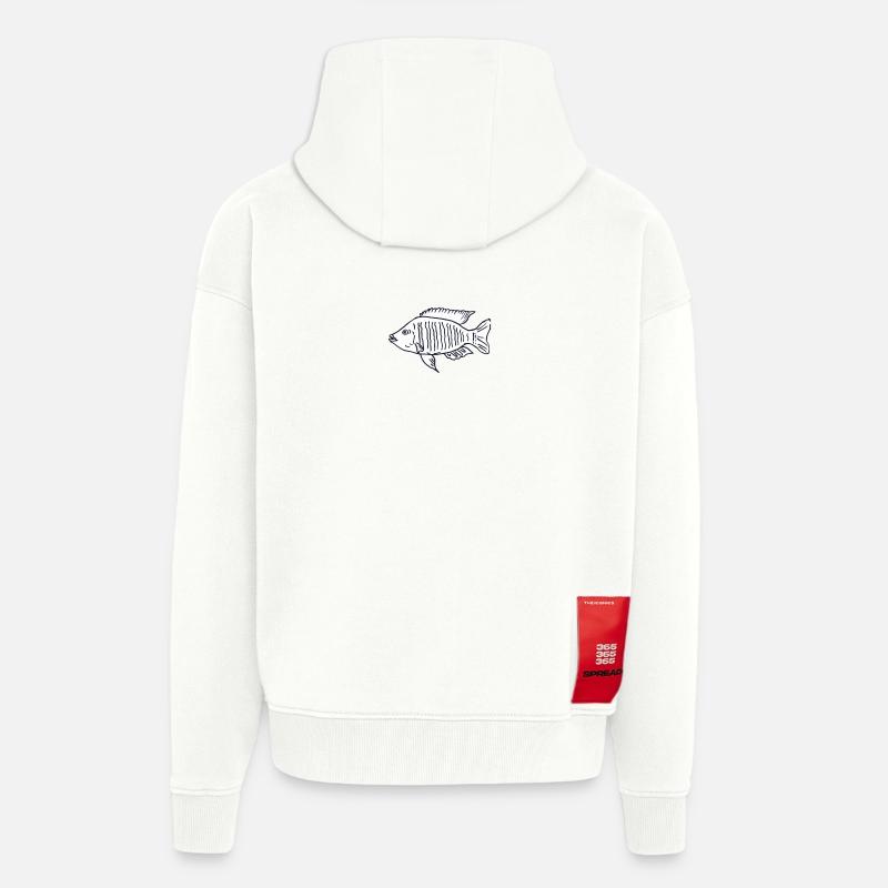Cichlid poisson Malawi - Veste à capuche bio épaisse oversize fabriqué en UE - OFF WHITE