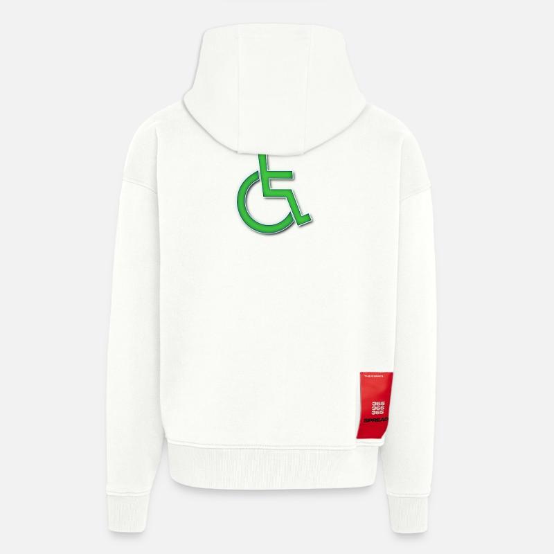 Symbole du fauteuil roulant vert # - Veste à capuche bio épaisse oversize fabriqué en UE - OFF WHITE
