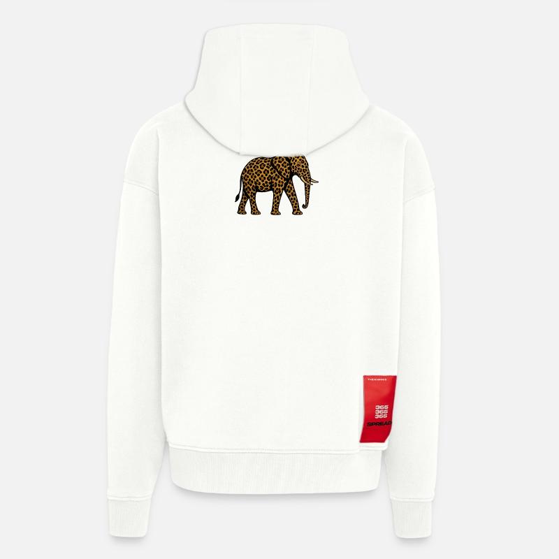 Motif léopard éléphant - Veste à capuche bio épaisse oversize fabriqué en UE - OFF WHITE