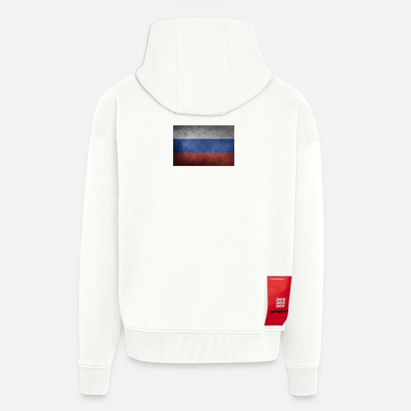 Russie Drapeau Russie Drapeau - Veste à capuche bio épaisse oversize fabriqué en UE - OFF WHITE
