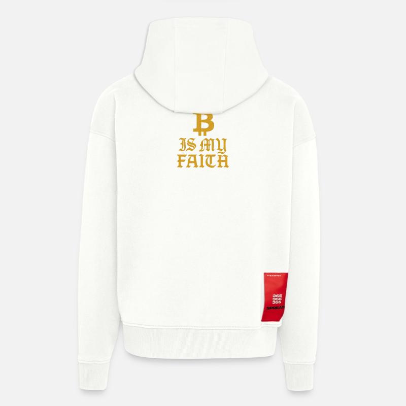 Conception du symbole de foi Bitcoin - Veste à capuche bio épaisse oversize fabriqué en UE - OFF WHITE