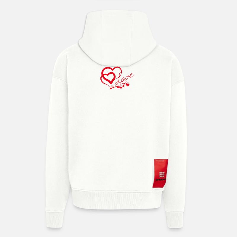 Cœurs entrelacés en Script Amoureux - Veste à capuche bio épaisse oversize fabriqué en UE - OFF WHITE