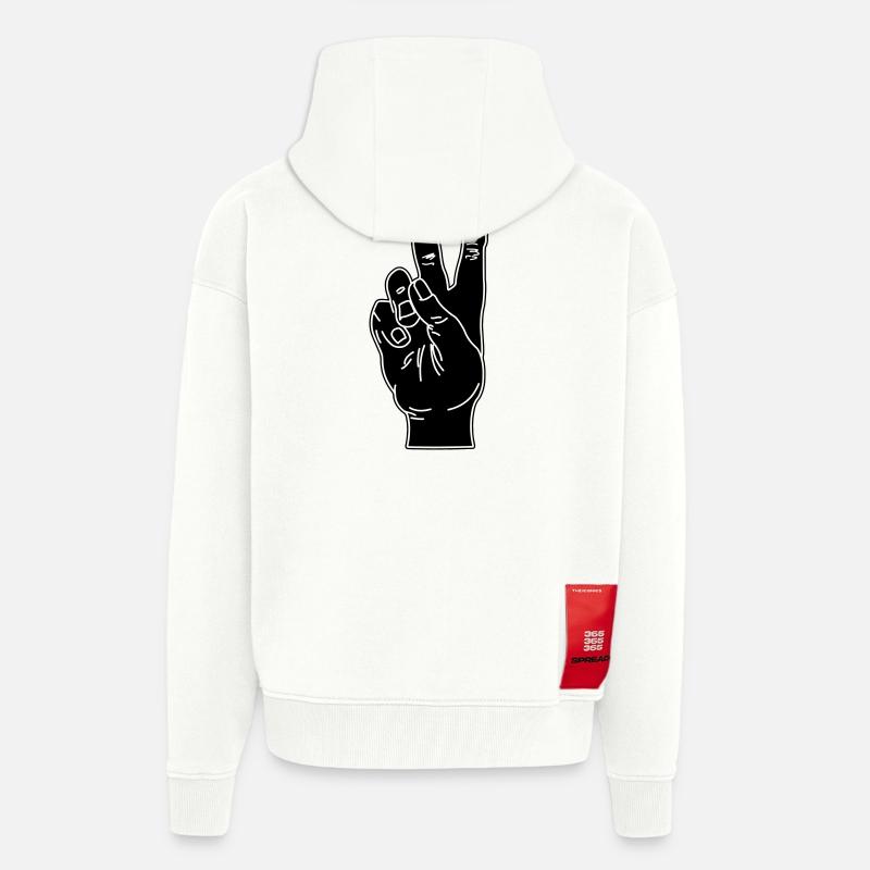 Geste de la main noire paix - Veste à capuche bio épaisse oversize fabriqué en UE - OFF WHITE
