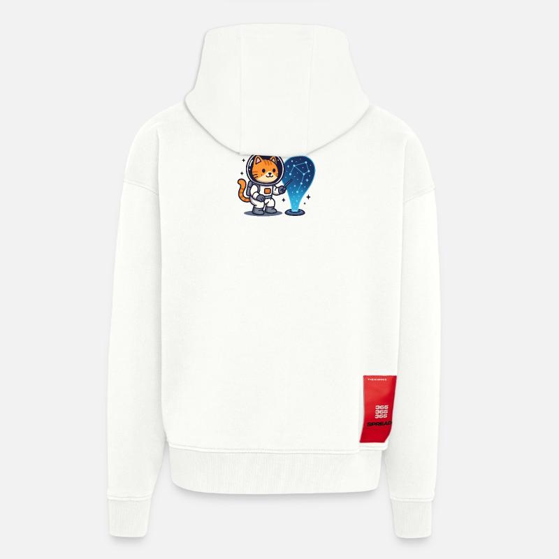 Constellation du chat de l’espace – Kawaii - Veste à capuche bio épaisse oversize fabriqué en UE - OFF WHITE