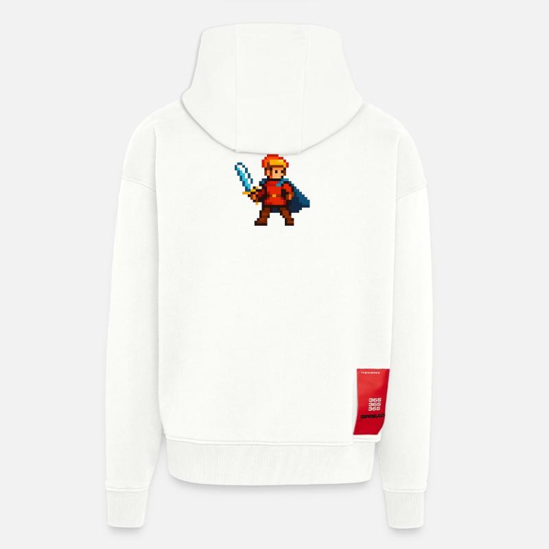 Chevalier Pixel avec épée et cape - Veste à capuche bio épaisse oversize fabriqué en UE - OFF WHITE