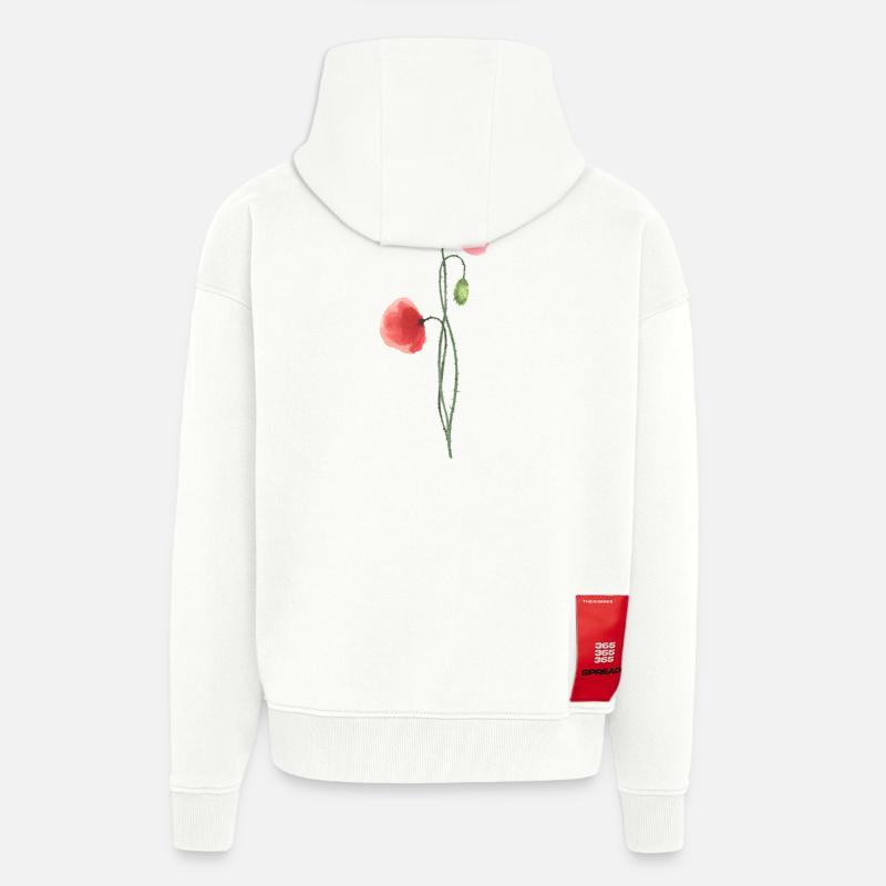 Fleur : coquelicot rouge - Veste à capuche bio épaisse oversize fabriqué en UE - OFF WHITE