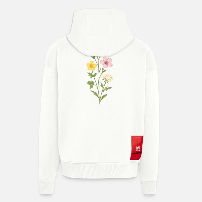 Trio aquarelle de fleurs sauvages - Veste à capuche bio épaisse oversize fabriqué en UE - OFF WHITE