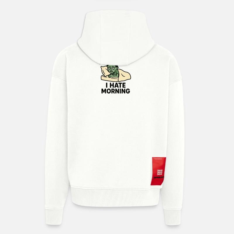 Zombie râleux matinal au lit - Veste à capuche bio épaisse oversize fabriqué en UE - OFF WHITE