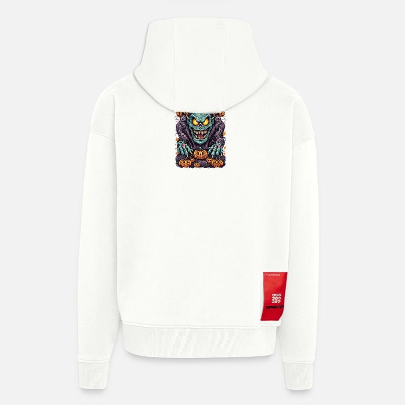 Sinistre créature de l’enfer d’Halloween - Veste à capuche bio épaisse oversize fabriqué en UE - OFF WHITE