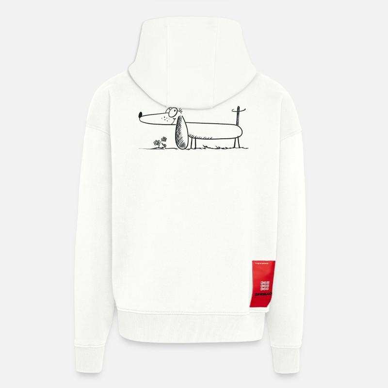 Teckel comique drôle de teckel - Veste à capuche bio épaisse oversize fabriqué en UE - OFF WHITE