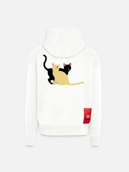 2 chats - Veste à capuche bio épaisse oversize fabriqué en UE - OFF WHITE