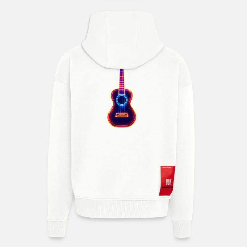 Ukulélé Synthwave rétro - Veste à capuche bio épaisse oversize fabriqué en UE - OFF WHITE