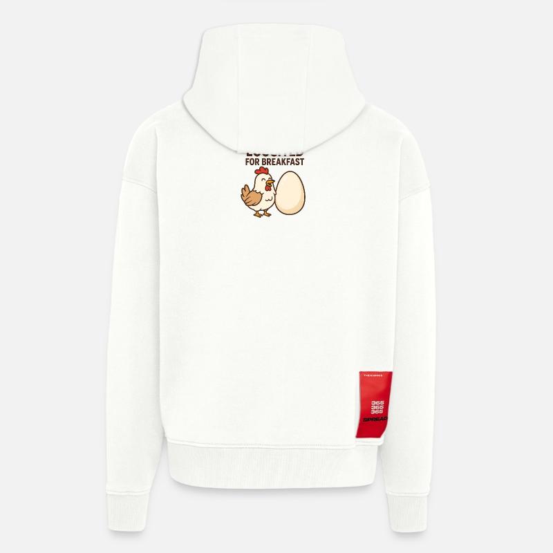 Eggcited pour le petit-déjeuner Chicken Design - Veste à capuche bio épaisse oversize fabriqué en UE - OFF WHITE