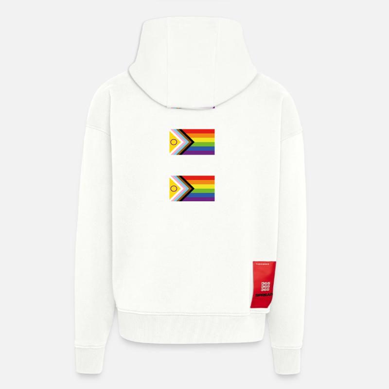 Progrès Inclusive Fierté Drapeau Arc-en-ciel LGBTQ+ - Veste à capuche bio épaisse oversize fabriqué en UE - OFF WHITE