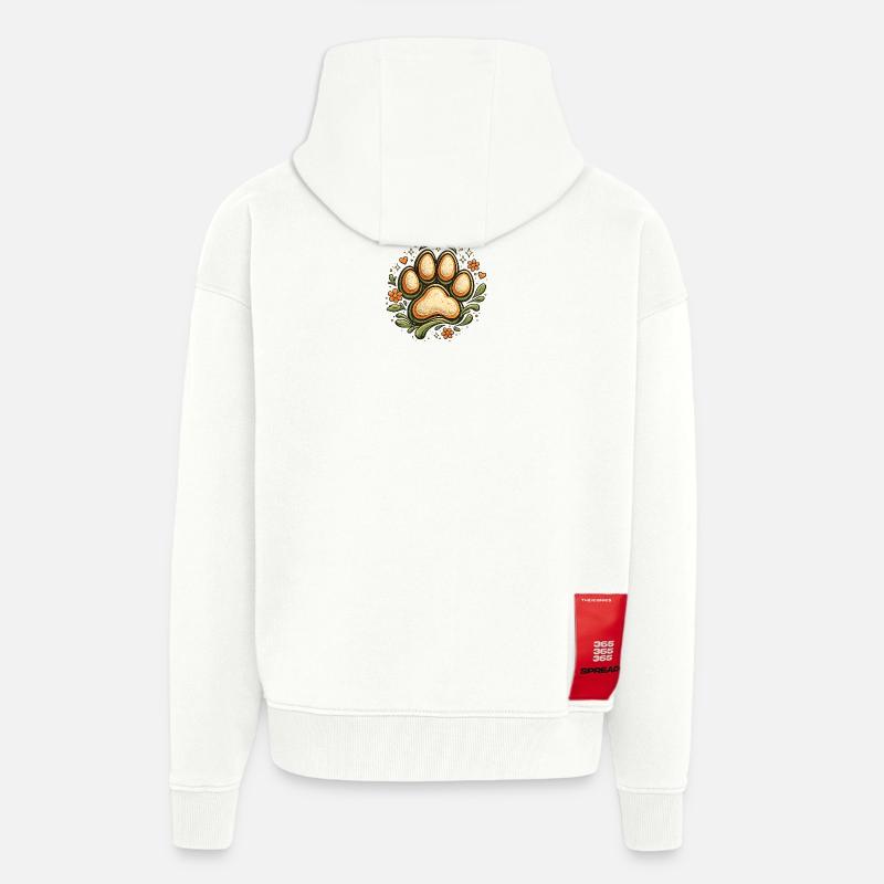 Patte de chien dans une couronne de fleurs - Veste à capuche bio épaisse oversize fabriqué en UE - OFF WHITE