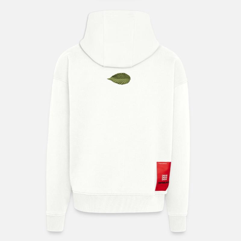 Structure foliaire : motif vert olive - Veste à capuche bio épaisse oversize fabriqué en UE - OFF WHITE
