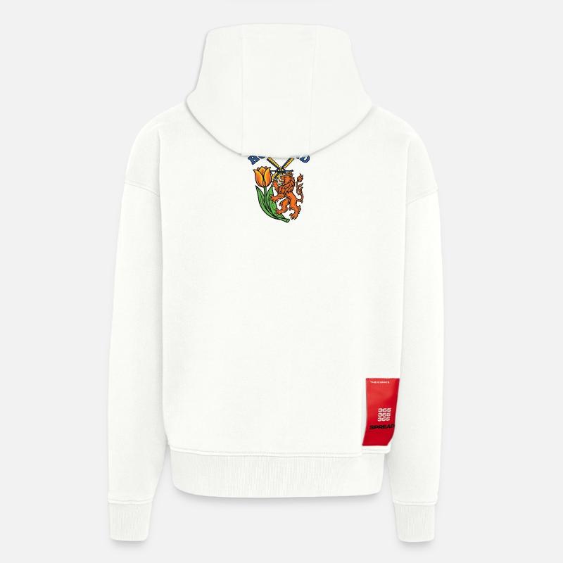 Hollande Tulipe moulin à vent Emblème - Veste à capuche bio épaisse oversize fabriqué en UE - OFF WHITE