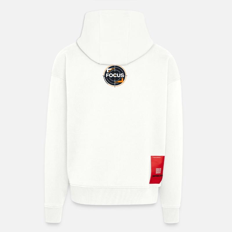 Logo du cercle cible Focus - Veste à capuche bio épaisse oversize fabriqué en UE - OFF WHITE