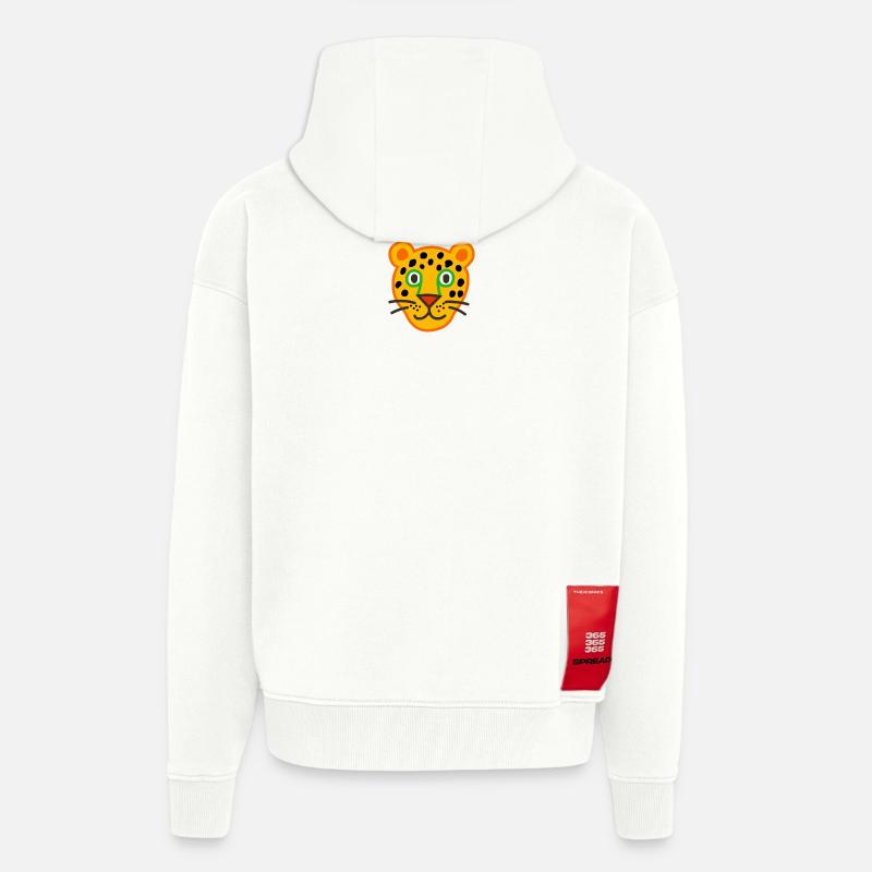 Illustration de visage de léopard mignon - Veste à capuche bio épaisse oversize fabriqué en UE - OFF WHITE