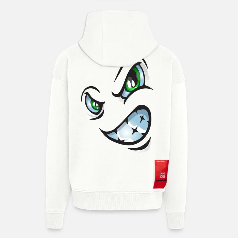 Visage de bande dessinée en colère - Veste à capuche bio épaisse oversize fabriqué en UE - OFF WHITE