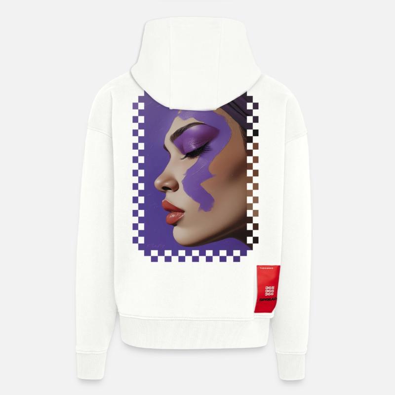 Reflets de Violette – huile sur toile - Veste à capuche bio épaisse oversize fabriqué en UE - OFF WHITE