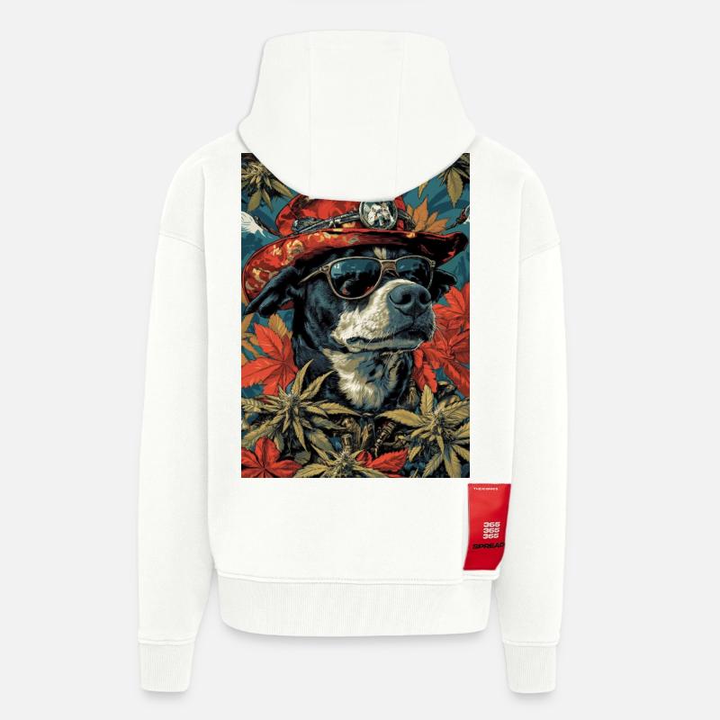 Hund med efterårshat og solbriller - Heavyweight oversized organic hættejakke made in EU - OFF WHITE