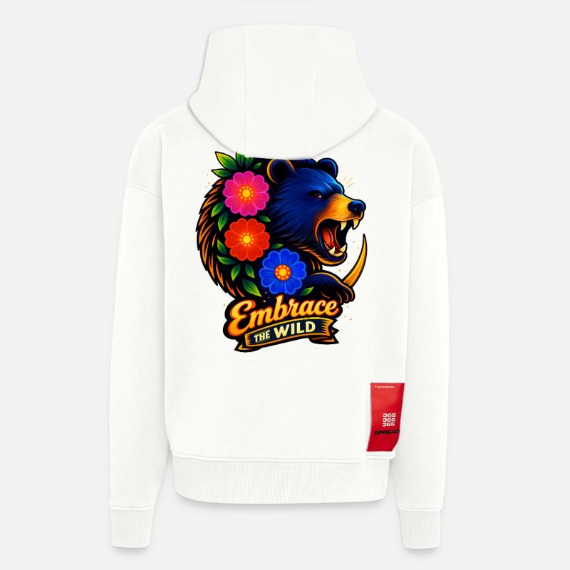 Étreinte en nature avec des fleurs - Veste à capuche bio épaisse oversize fabriqué en UE - OFF WHITE