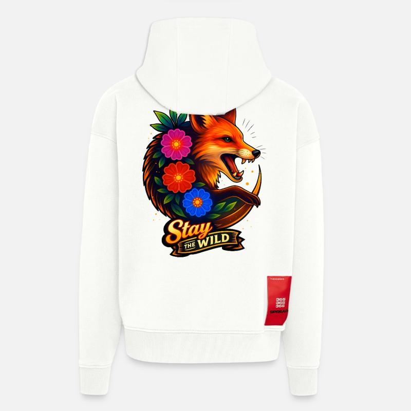 Fuchs mit Blumen Bleib wild - Zip Hoodie - made by SPREAD - OFF WHITE