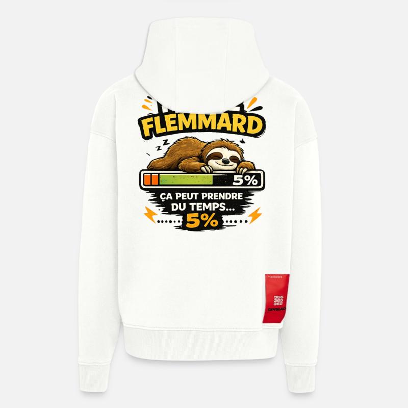 Mode Flemmard: Paresseux en Progression - Veste à capuche bio épaisse oversize fabriqué en UE - OFF WHITE