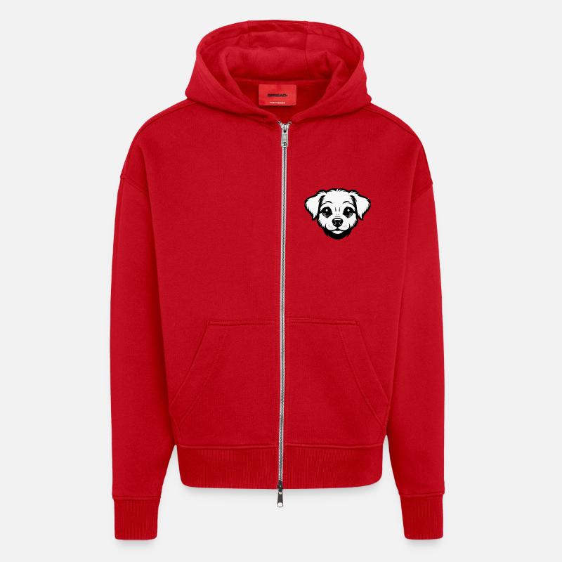 Un design de chiot mignon - Veste à capuche bio épaisse oversize fabriqué en UE - rouge